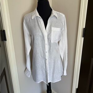 Sigrid Olsen White Casual Button Down white linen Shirt